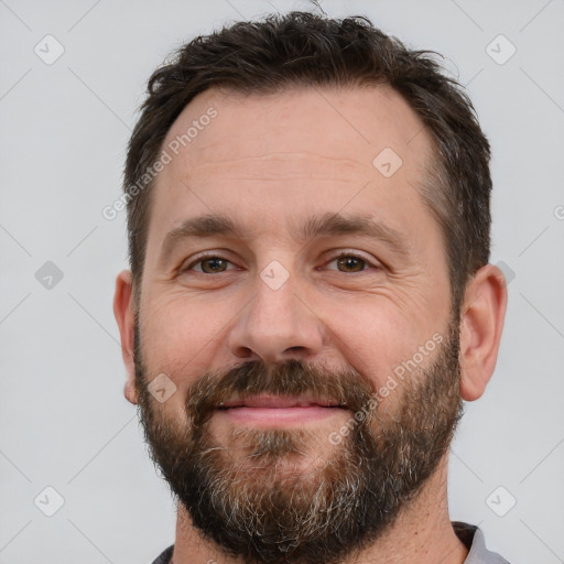 Neutral white adult male with short  brown hair and brown eyes