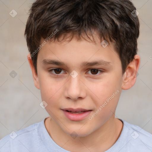 Joyful white child male with short  brown hair and brown eyes