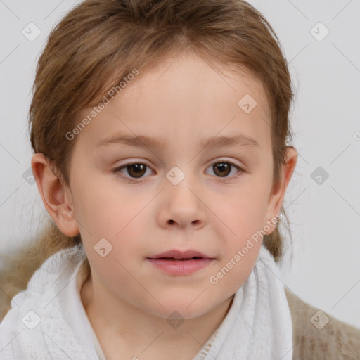 Neutral white child female with short  brown hair and brown eyes