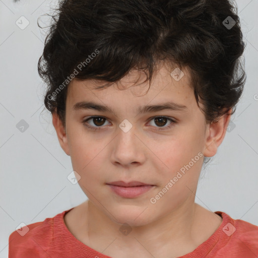 Joyful white child male with short  brown hair and brown eyes