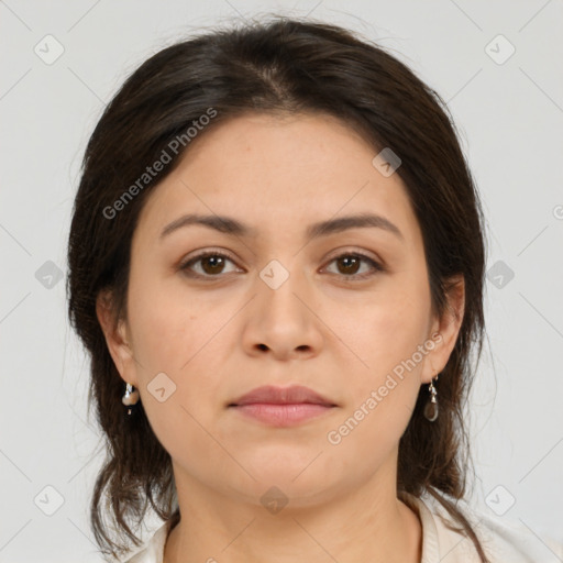 Neutral asian young-adult female with medium  brown hair and brown eyes