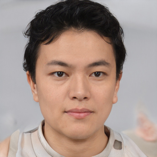 Neutral asian young-adult male with short  brown hair and brown eyes