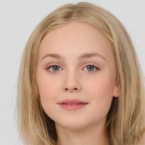 Neutral white child female with long  brown hair and brown eyes