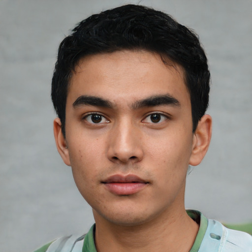 Neutral asian young-adult male with short  black hair and brown eyes
