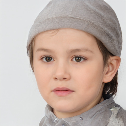 Neutral white child female with medium  brown hair and brown eyes