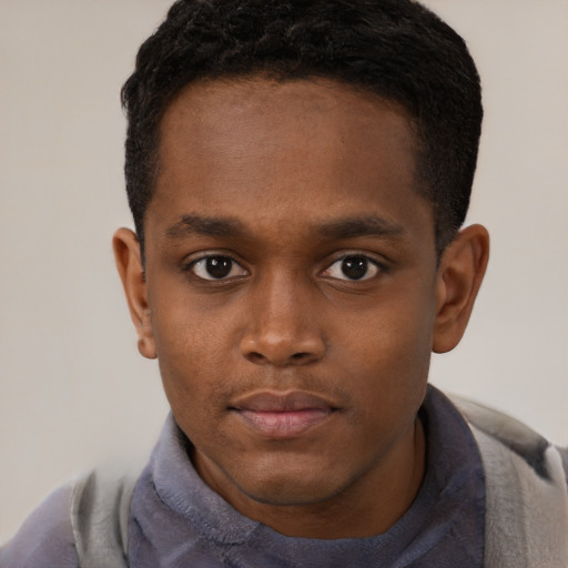 Neutral black young-adult male with short  brown hair and brown eyes
