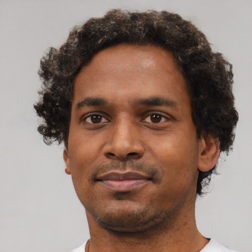 Neutral black young-adult male with short  brown hair and brown eyes