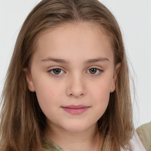 Neutral white child female with long  brown hair and brown eyes