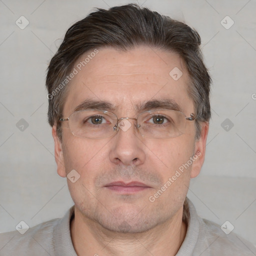 Neutral white adult male with short  brown hair and brown eyes