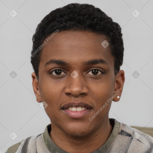 Neutral black young-adult male with short  brown hair and brown eyes