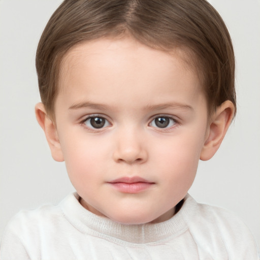 Neutral white child female with short  brown hair and brown eyes