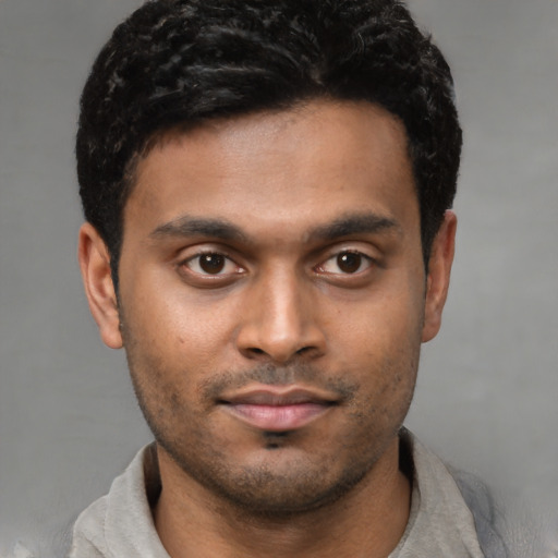 Neutral latino young-adult male with short  brown hair and brown eyes