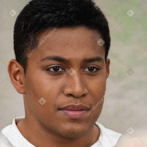 Neutral black young-adult male with short  brown hair and brown eyes