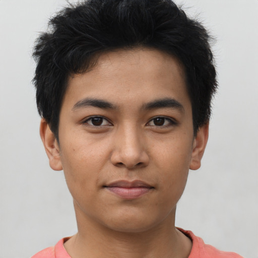 Neutral asian young-adult male with short  brown hair and brown eyes