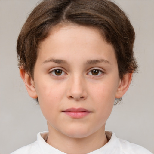 Neutral white child female with short  brown hair and brown eyes