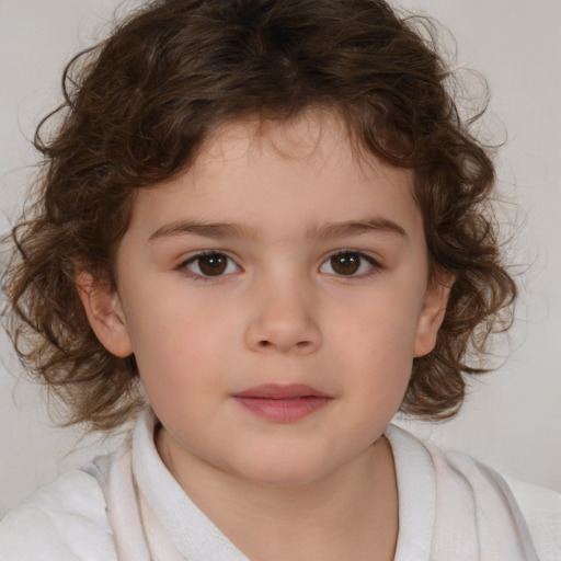 Neutral white child female with medium  brown hair and brown eyes