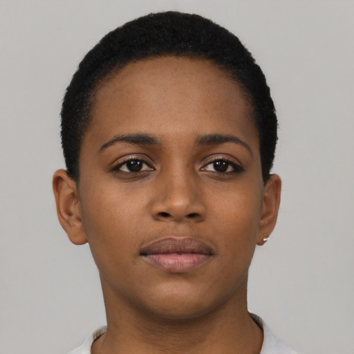 Neutral black young-adult female with short  brown hair and brown eyes