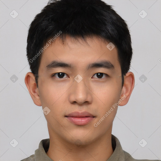 Neutral asian young-adult male with short  brown hair and brown eyes