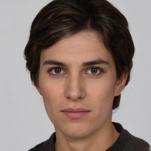 Neutral white young-adult male with medium  brown hair and brown eyes