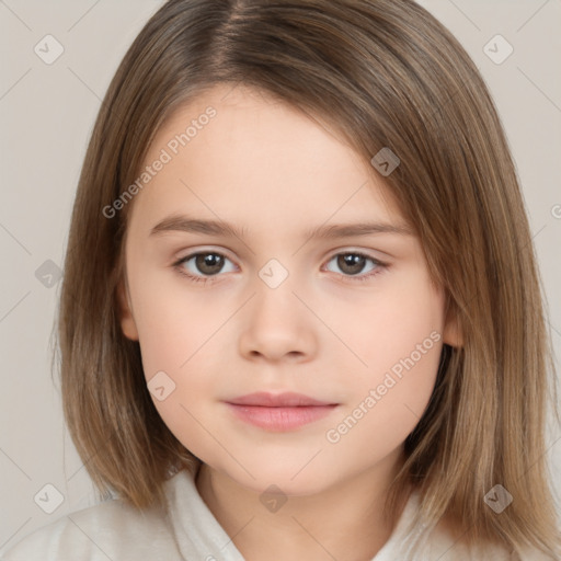 Neutral white child female with medium  brown hair and brown eyes