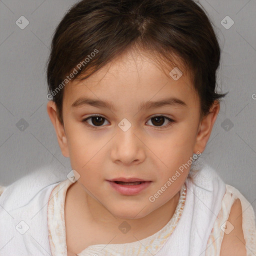 Neutral white child female with medium  brown hair and brown eyes