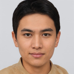 Neutral asian young-adult male with short  brown hair and brown eyes