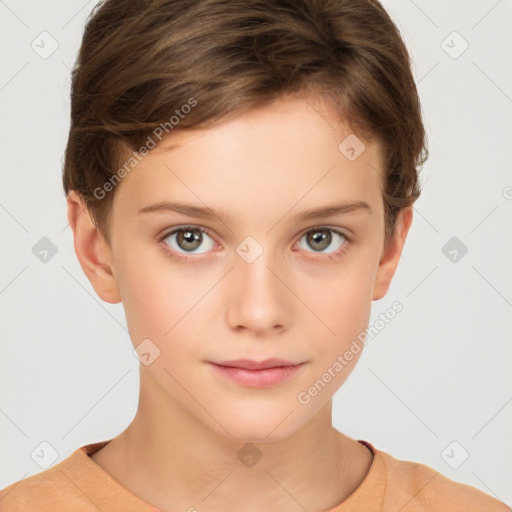 Neutral white child female with short  brown hair and brown eyes