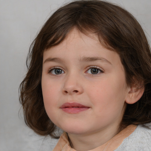 Neutral white child female with medium  brown hair and brown eyes