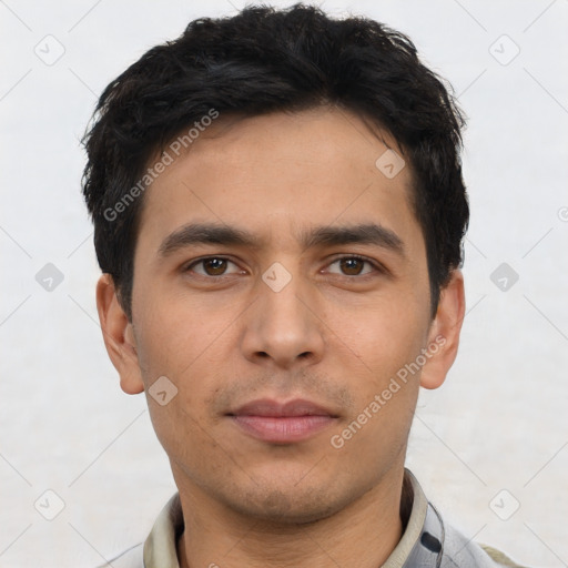 Neutral asian young-adult male with short  black hair and brown eyes