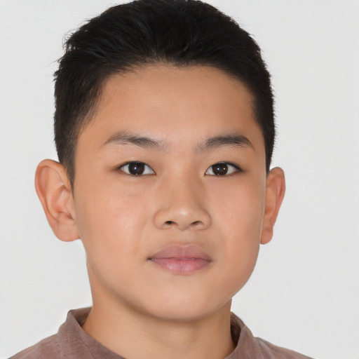 Neutral asian young-adult male with short  brown hair and brown eyes