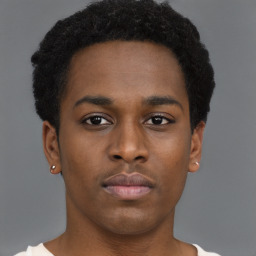 Neutral black young-adult male with short  brown hair and brown eyes