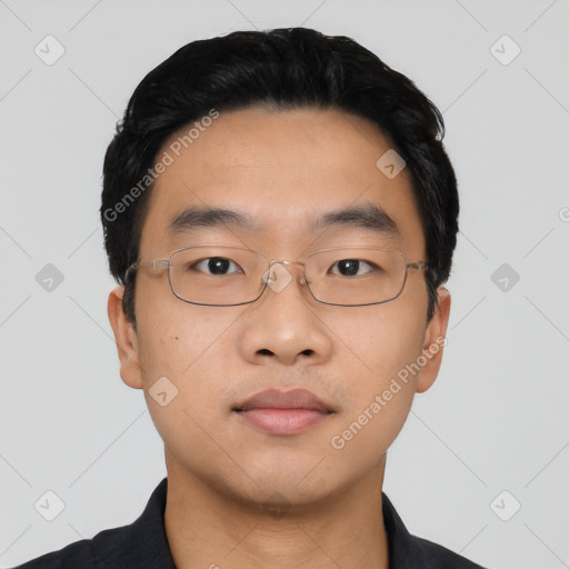 Neutral asian young-adult male with short  black hair and brown eyes