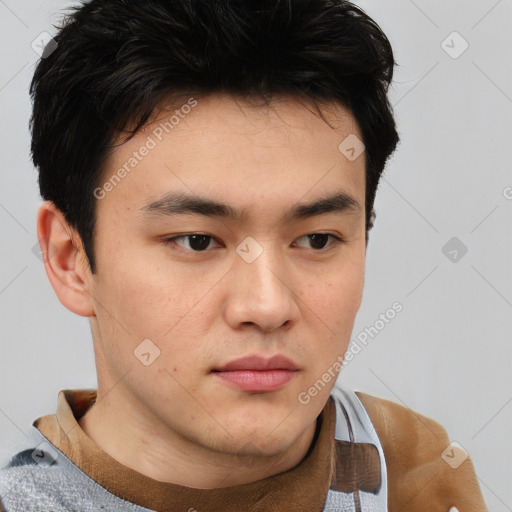 Neutral asian young-adult male with short  brown hair and brown eyes
