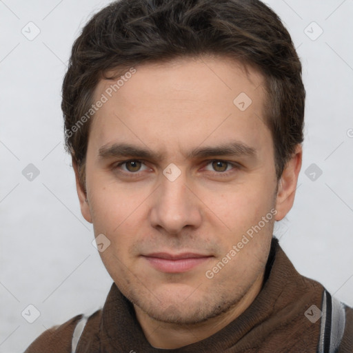 Neutral white adult male with short  brown hair and brown eyes