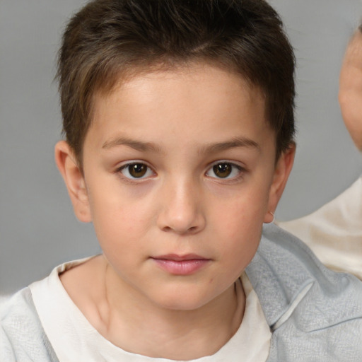 Neutral white child female with short  brown hair and brown eyes
