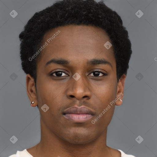 Neutral black young-adult male with short  brown hair and brown eyes