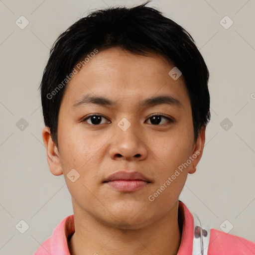 Neutral asian young-adult male with short  black hair and brown eyes