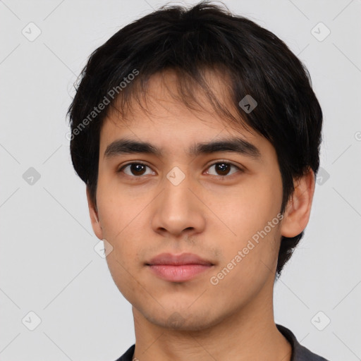 Neutral asian young-adult male with short  brown hair and brown eyes