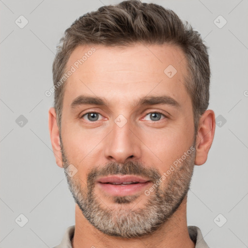 Neutral white adult male with short  brown hair and brown eyes