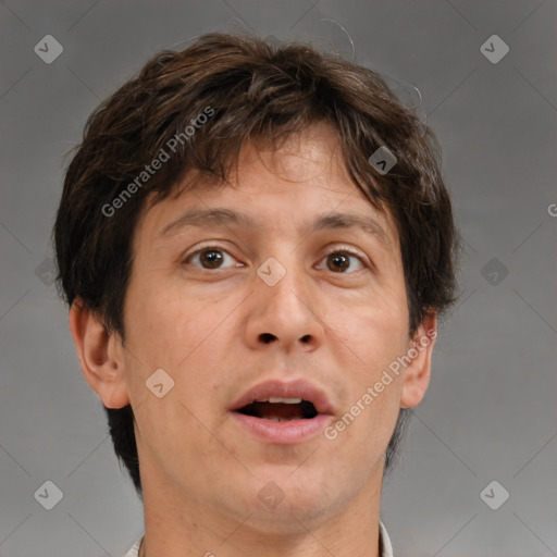 Neutral white adult male with short  brown hair and brown eyes