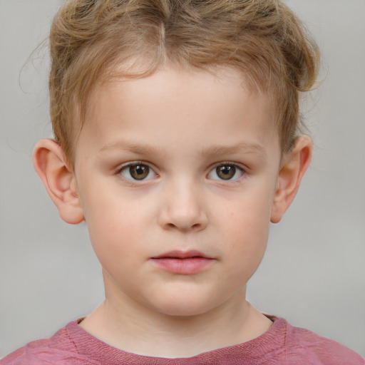 Neutral white child male with short  brown hair and grey eyes