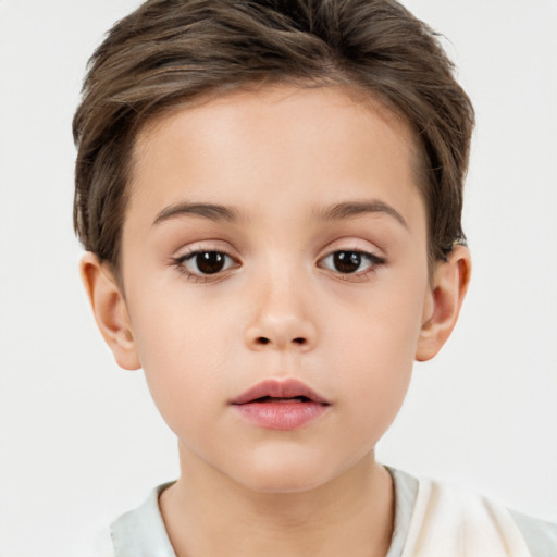 Neutral white child female with short  brown hair and brown eyes