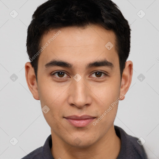 Neutral latino young-adult male with short  brown hair and brown eyes