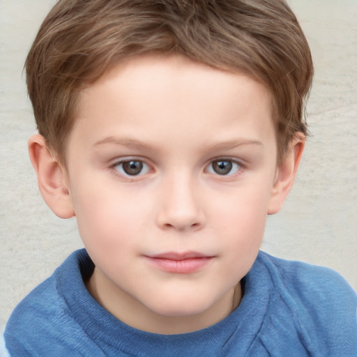 Neutral white child female with short  brown hair and grey eyes