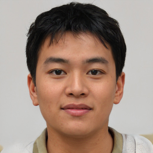 Neutral asian young-adult male with short  brown hair and brown eyes