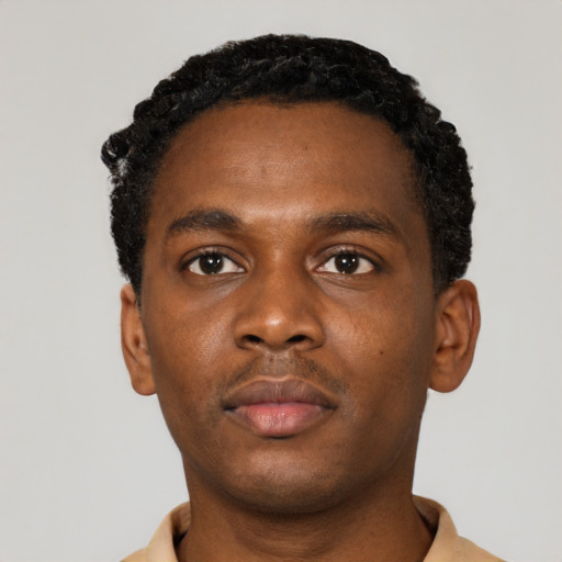 Neutral black young-adult male with short  brown hair and brown eyes
