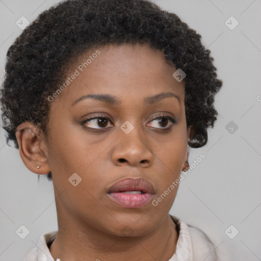 Neutral black young-adult female with short  brown hair and brown eyes