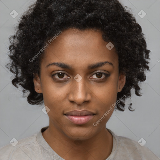 Neutral black young-adult female with short  black hair and brown eyes