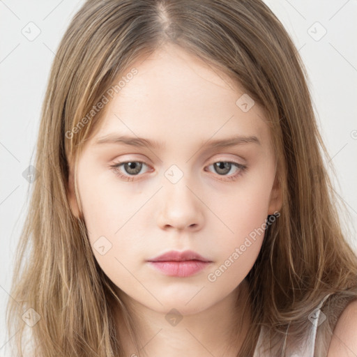 Neutral white child female with long  brown hair and brown eyes