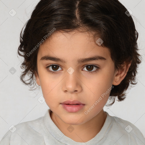 Neutral white child female with medium  brown hair and brown eyes